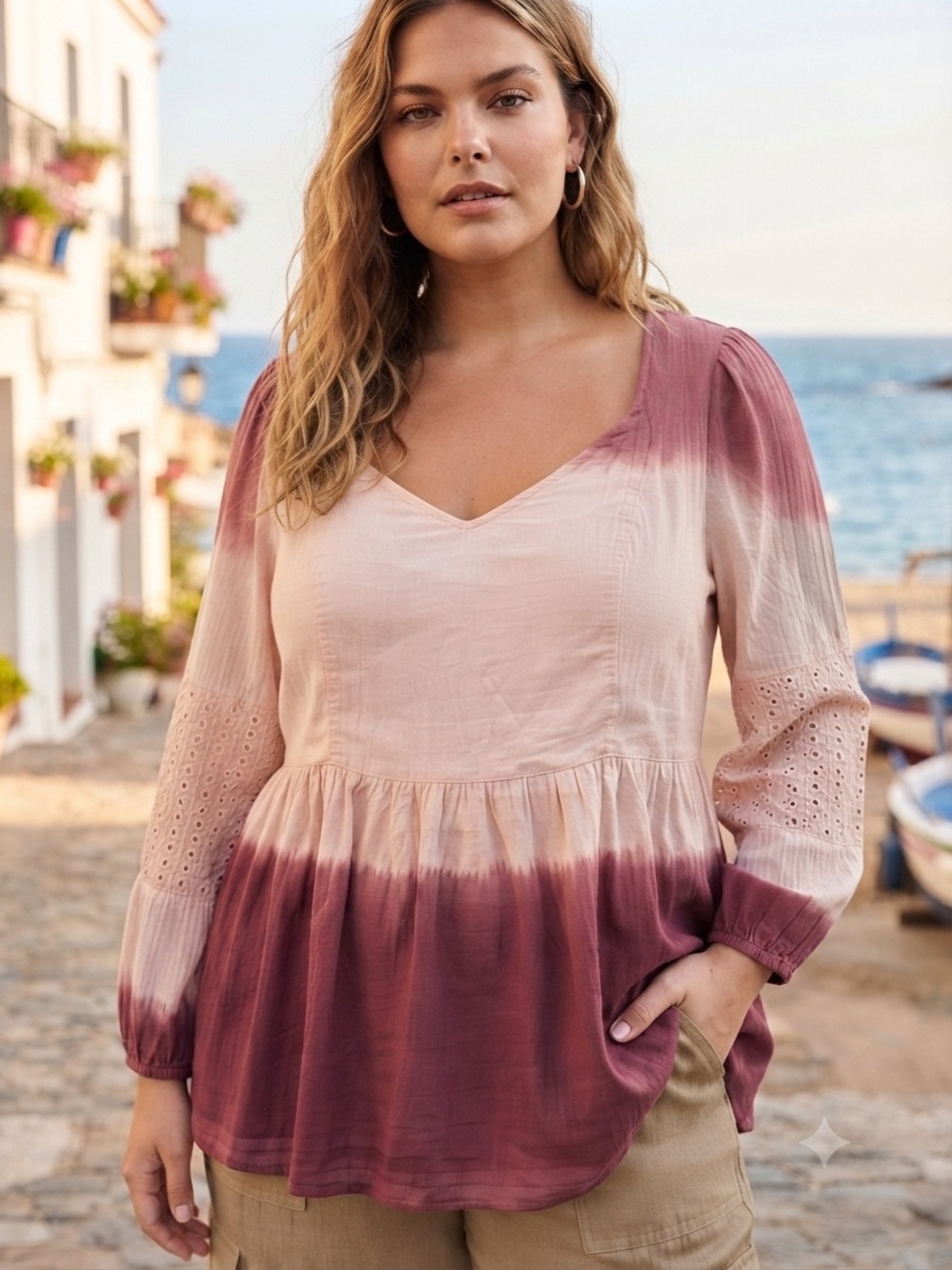 NWOT Lane Bryant Pink Ombre V-Neck Peasant Tunic